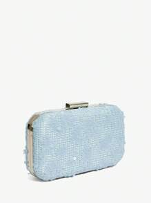 SHEIN Belle Elegant Floral Pattern Hand Clutch Bag (Random Front/Back Flower Designs) - Baby Blue - View 2