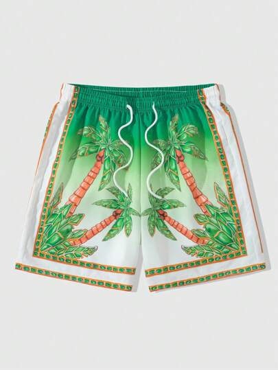 Street Life Herren Lässig Shorts mit Palmbaum Aufdruck und Kordelzug an der Taille, Frühling/Sommer