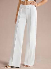 SHEIN Tall Pantalones casuales de cintura alta y pierna ancha unicolor