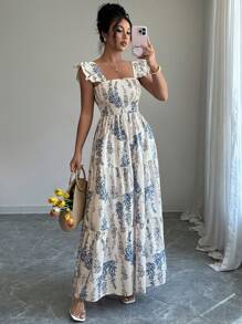 Elenzga Váy midi thắt eo nhiều lớp chắp vá thanh lịch, phù hợp cho ngày lễ và mùa hè - Nhiều màu - Xem 1