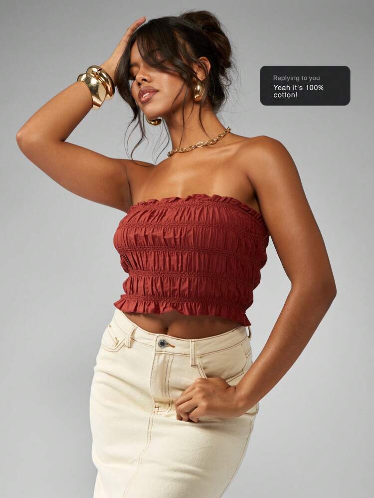 MISSGUIDED Ruched Shirred Bandeau Smocked Stretchy Strapless Crop