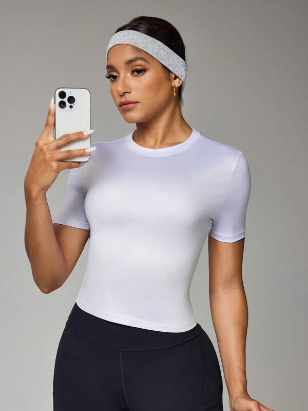 SHEIN Sport Studio Maglietta polo casual estiva da donna a maniche corte, girocollo, tinta unita