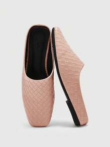 CUCCOO BIZCHIC Brown Woven Material Fashionable Square Toe Slip-On Flat Sandals For Women