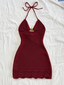 Soleia Vestido de punto de tirantes con cuentas de madera huecas decorado, conjunto sexy de vacaciones de verano para fiesta, cita, playa, crucero, vacaciones, festival de música, estilo bohemio