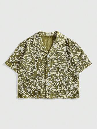 Street Life Camisa casual holgada de punto con hombros caídos y calado para hombre, camisa de vacaciones
