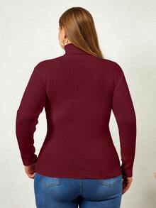 EURMUSE Solid Color Turtleneck Sweater, Fashionable For Summer - Burgundy - View 2