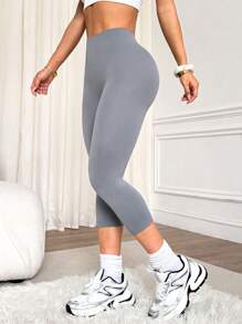 Easithlete 纯色紧身弹力腰运动紧身裤，适合瑜伽和健身 - 彩色 - 查看 8