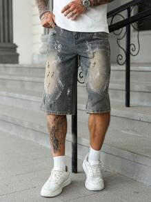 Manfinity Roughcore Shorts bermudas casuales diarios de hombre con botones y de mezclilla - Multicolor - Ver 3