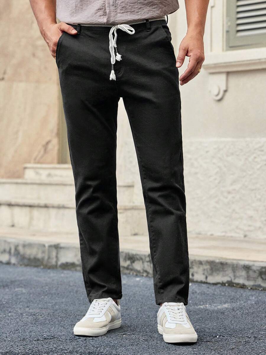Manfinity VCAY Quần Jeans Ống côn Nam Có Dây Rút Trang Trí, Dáng Thường Ngày - màu đen - Xem 1