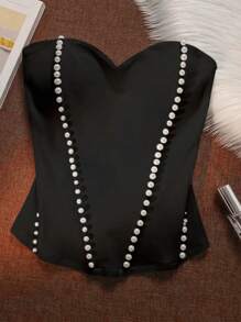 Franclia 女士优雅纯色珍珠装饰修身吊带背心