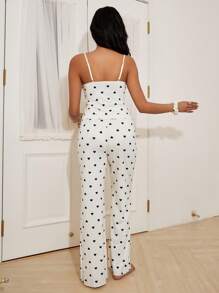 心形印花甜美蕾丝拼布吊带背心女士睡衣套装 - 彩色 - 查看 2