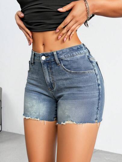 SHEIN Teen Girls Y2K Spring Summer Break Vintage Retro Washed Low Waist Slanted Pocket Ripped Denim Jeans Long Shorts With Raw Hem,Girls Summer Beach Boho Vacation Biker Shorts, Summer Concert Festival Casual Rave Outfits, Girls Summer Brunch Church Graduation Outfits,Streetwear,Back To School Outfits