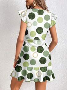 SHEIN Clasi Green Polka Dot Print Mini Dress For Women,Vacation Outfits Woman