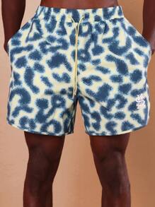 SUMWON Bañador de estampado animal moderno de largo medio muslo, shorts de playa para resort, natación, playa, vacaciones y viajes