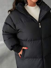 EURMUSE Women's Loose Fit Hooded Zipper Long Sleeve Padded Coat, Winter Clothes, Winter Women Clothes, Padded Coat Women, Plus Size - Black - View 6