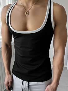 Manfinity Dauomo Men's Summer Binding Crew Neck Slim Fit Casual Tank Top