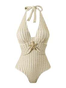 Swim Oasis Đồ bơi liền thân không tay tối giản hàng ngày mùa hè cỡ lớn cho nữ kèm váy che - Màu be - Xem 7