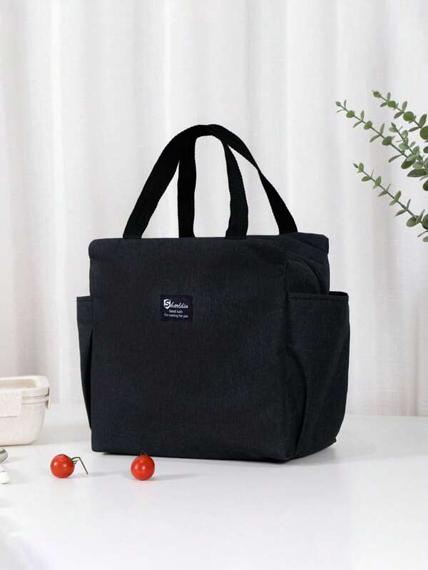 Reusable Insulated Lunch Tote Bag - Leakproof & Stain-Resistant Portable Meal Carrier With Side Bottle Pocket, Spacious Work Picnic Beach Commute Essentials In Black