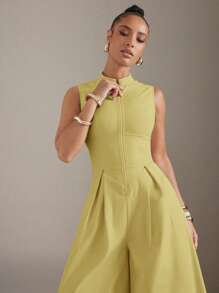 Hauture Extreme Wide Leg Zip Front Sleeveless Jumpsuit