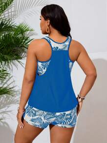 Swim Lushoire 2pcs/Set Plus Size Women Random Print Tankini Bikini Swimsuit For Summer Beach Vacation