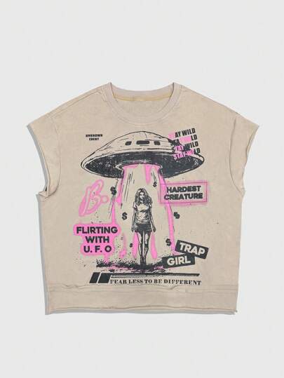 Street Life Gilet casual à col rond avec impression de lettres et de chiffres pour homme en été