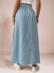 SHEIN VCAY Falda casual de talla grande para mujeres con estampado floral diminuto y aberturas laterales para el verano y vacaciones