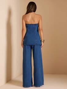 SHEIN BAE 女士牛仔两件套服装 - 中等水洗藍 - 查看 2