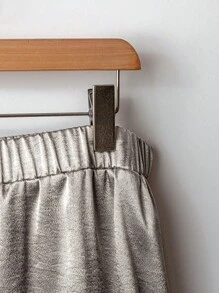 SHEIN Clasi Plus Size Women Silver Color Casual Straight Leg Loose Pants For Commuting & Party Fall Cloth For Women - Silver - View 4