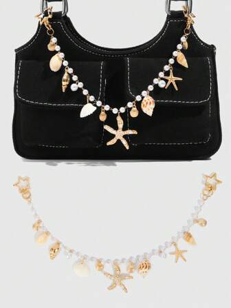 Fairycore 1 pièce Collier pendentif de sac doré avec perles de coquillages de la série océan de vacances, décoration de mariage
