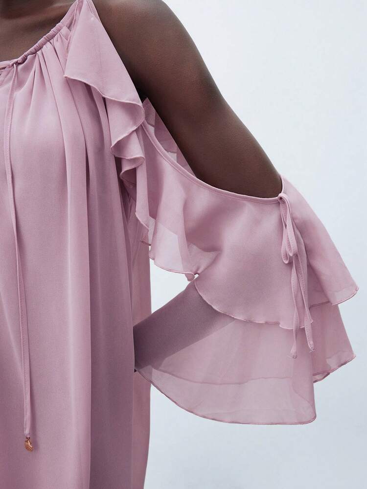 SHEIN Maija Women's Pink-Purple Multi-Layered Ruffled Off-Shoulder Casual Dress, Elegant Romantic Lightweight Beach Vacation Style, Suitable For Summer Women Short Dresses Summer Women Dresses Elegant Gown Work Summer Dresses Women Plus Sun Dress Women Plus Clothing Business Casual  Beach Beach Clothes Bohemian Style Isabie Island Vacation Outfit Summer Dopamine Vacation Outfit Ins Same Style Vacation Style Exotic Atmosphere Country Concert Western Style Clothing