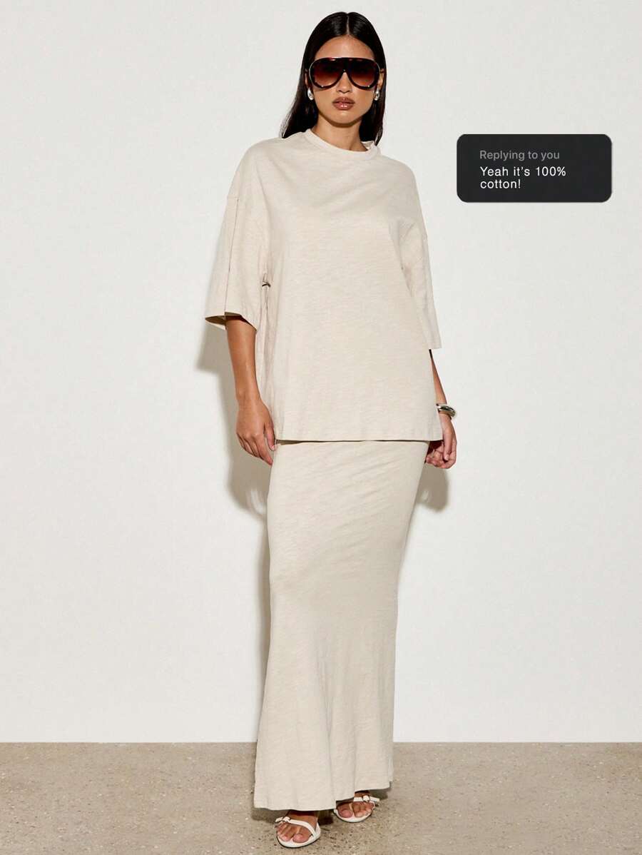 AiiRZ 奢华休闲套装平纹针织套装超大 T 恤长裙套装度假装时尚沙滩装夏季假日休闲优雅套装