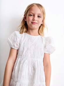 THE HAPPY LOOK Vestido de manga abullonada con bordado dulce para niñas, para verano