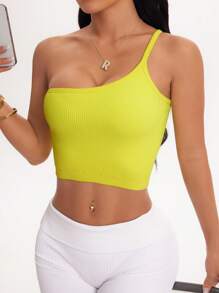 Slayform Slayform Sexy Girls One-Shoulder Tight Stretchy Yoga Fitness Sports Cropped Tank Top - Yellow - View 1