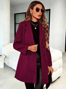 SHEIN 秋冬翻领双排扣大衣