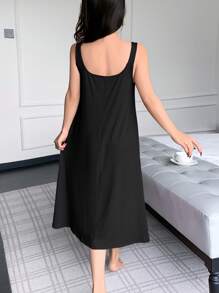 SHEIN 优雅3D蝴蝶结宽松吊带女式睡裙 - 黑色 - 查看 2