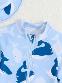 Newborn Baby Long Sleeve Zipper Flat Shorts Design Shark And Whale Print Sun-Proof Beach Jumpsuit Baby Clothes Unisex Boy Clothes For Baby Boy Baby Clothes Baby Clothes Set Baby Clothes For Boys