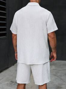 Manfinity Homme Plus Size Men's White Front Button Closure Short Sleeve Shirt And Pocket Shorts Set,Summer Casual Vacation Holiday Clothes,Shirt Co Ords For Men - White - View 2