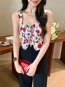 Celisse Camiseta sin mangas con estampado de rosas romántico para vacaciones (corte aleatorio) para mujeres - Multicolor - Ver 3