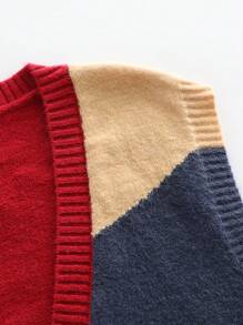 Franclia Colorblock Asymmetrical Spring/Autumn Casual Loose Women's Pullover Sweater Vest Knitted Sweater Clothes For University - Red - View 5