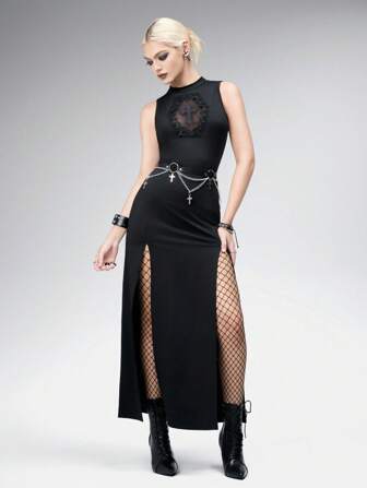 Goth Women's Gothic Metal Chain Decor Sleeveless Dress