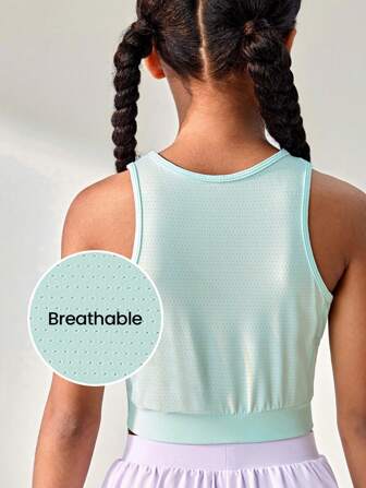 JNSQ Back To School Tween Girl Clothes, Professional Sports Top, Children's Round Neck Splicing Four-Needle Six-Thread Boneless Sewing Craft 3M Reflective Print Professional Outdoor Sports Top