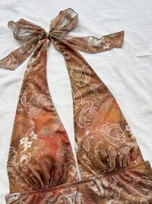 Soleia Sexy Retro Ombre Halter V-Neck Tie-Up Mesh Ruched Asymmetrical Hem Romantic Vacation Mini Dress For Women