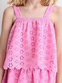 THE HAPPY LOOK Young Girl Sleeveless Embroidered Blouse And Embroidered Mini Skirt Sets