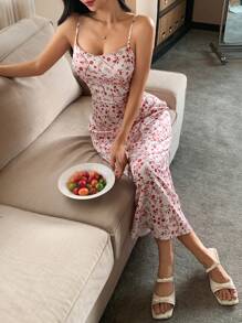 DAZY Váy ngủ nữ Pyjama in họa tiết hoa satin toàn thân có dây đeo có thể điều chỉnh - Hồng - Xem 7