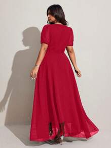 Viva Relle Plus-Size Women's Fabric Buttons Decorated Sexy Short-Sleeved Mid-Length Slimming Dress - Red - View 2