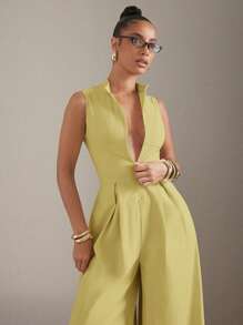 Hauture Extreme Wide Leg Zip Front Sleeveless Jumpsuit