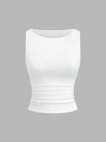 Sweetra 女士纯色褶皱 V 领黑色、白色、棕色吊带背心套装 - 彩色 - 查看 6