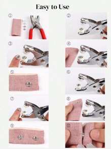 Set de 100 piezas de remaches a presión 9.5mm de 10 colores semi-coloreados con anillo de metal, botones pequeños con caja metálica hueca y herramienta de presión de alicates para costura