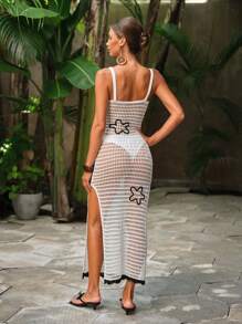 Swim Chiccia Vestido blanco de punto de mujer con falda superpuesta y diseño de pentágono elegante para resort