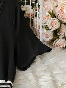 Rometta Plus Size Women's Elegant Floral Print Tie-Strap Maxi Dress, Summer Holiday Style - Black and White - View 6